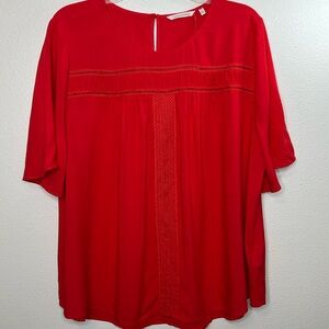 SOFT SURROUNDINGS Top Blouse Flowy NEW‎ Flouncy Boho Lace Soft Embroidery Red 2X